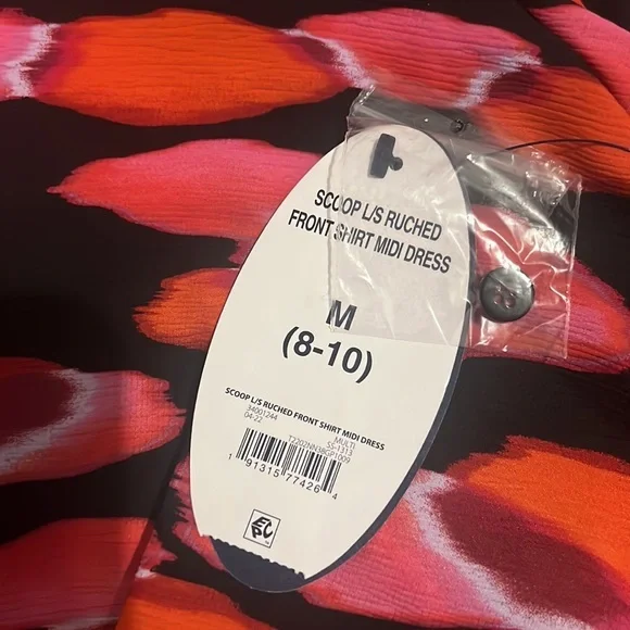 SCOOP MIDI SHIRT DRESS WITH RUCHING PINK BRUSH‎ DOT - Picture 7 of 8